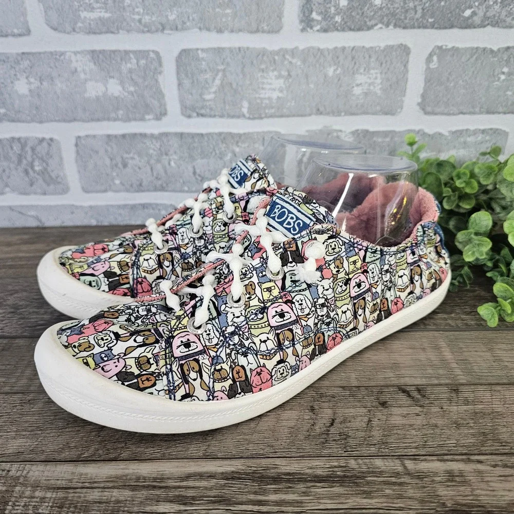Skechers BOBS Beach Bingo Rovers Rally Women's Dog Print Sneakers Size 9 113036